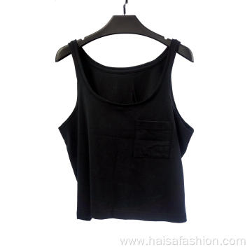 Ladies' Black Tank Top With Large Round Neck